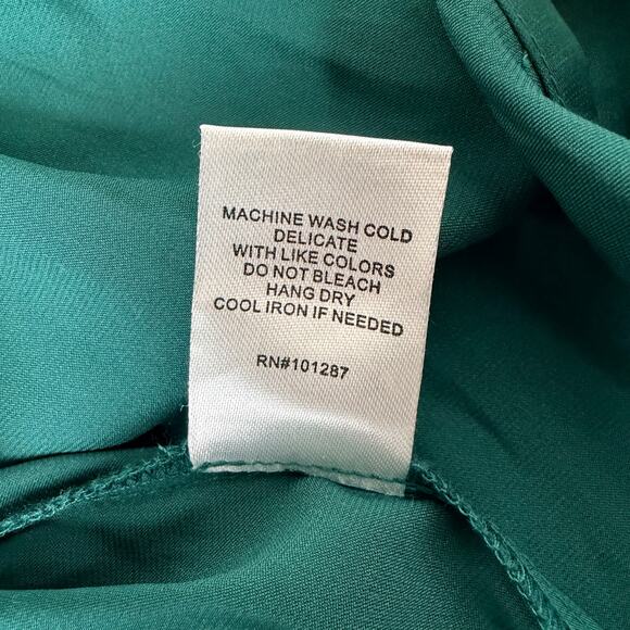 Alexa Admor Emerald Green Long Dress Rouched Sleeve High Neck Draped Satin Sz 8 - Picture 12 of 14